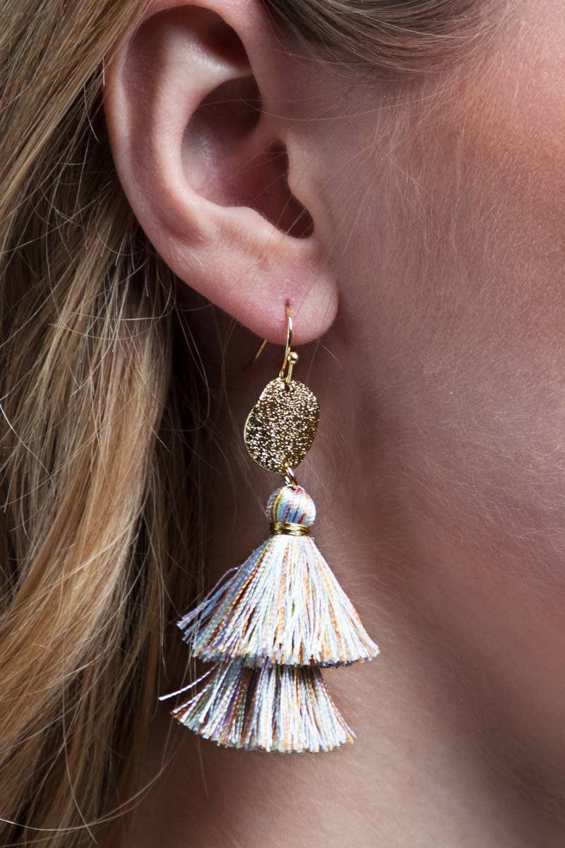 Peach Bloom Layered Tassel Earrings