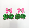 Pink Bow & Clover St Patricks Day Sequins Side Bow Patch