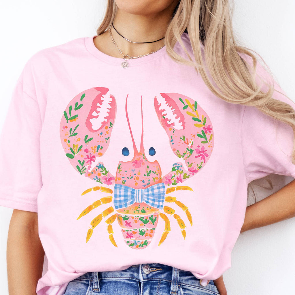 Coastal Preppy Crawfish Floral Beach Resort Graphic Tee