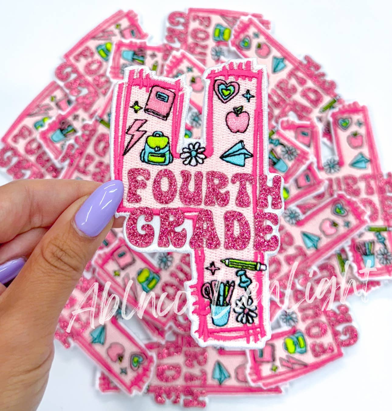 Fourth grade glitter school bookbag embroidery patch iron