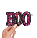Pink Spider Web Boo Halloween Sequin Patch - Small