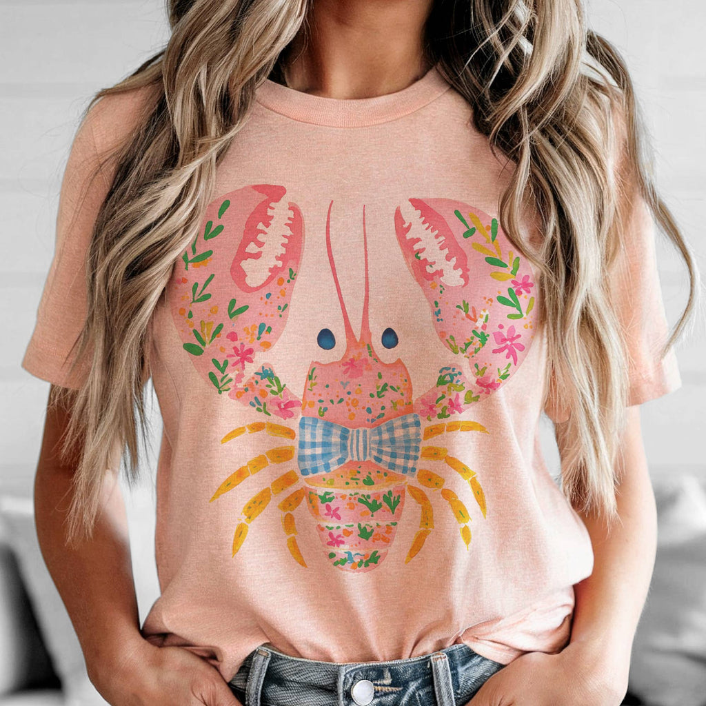 Coastal Preppy Crawfish Floral Beach Resort Graphic Tee