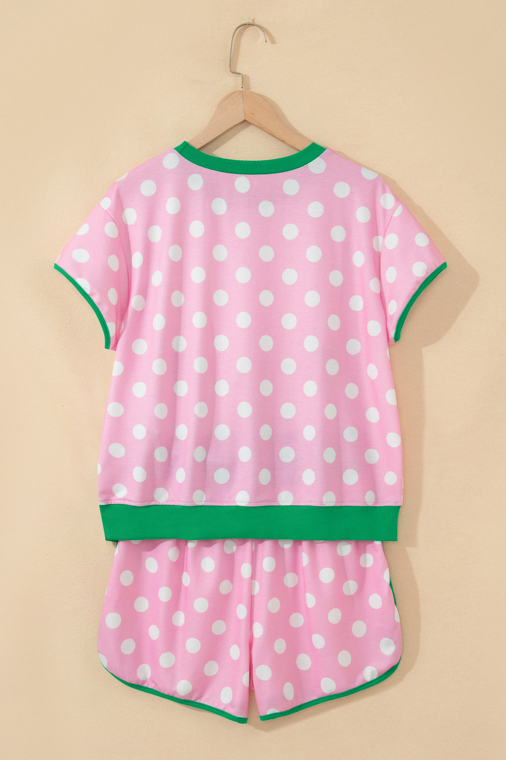 Pink Polka Dot Contrast Edge Casual Short Set