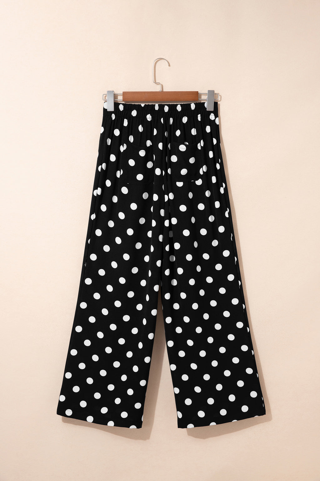 Black Polka Dot Print Patched Pocket Mid-rise Straight Leg Pants
