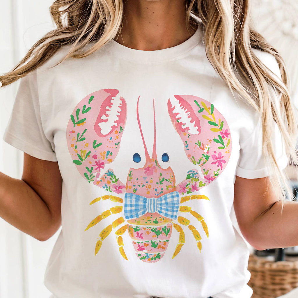 Coastal Preppy Crawfish Floral Beach Resort Graphic Tee