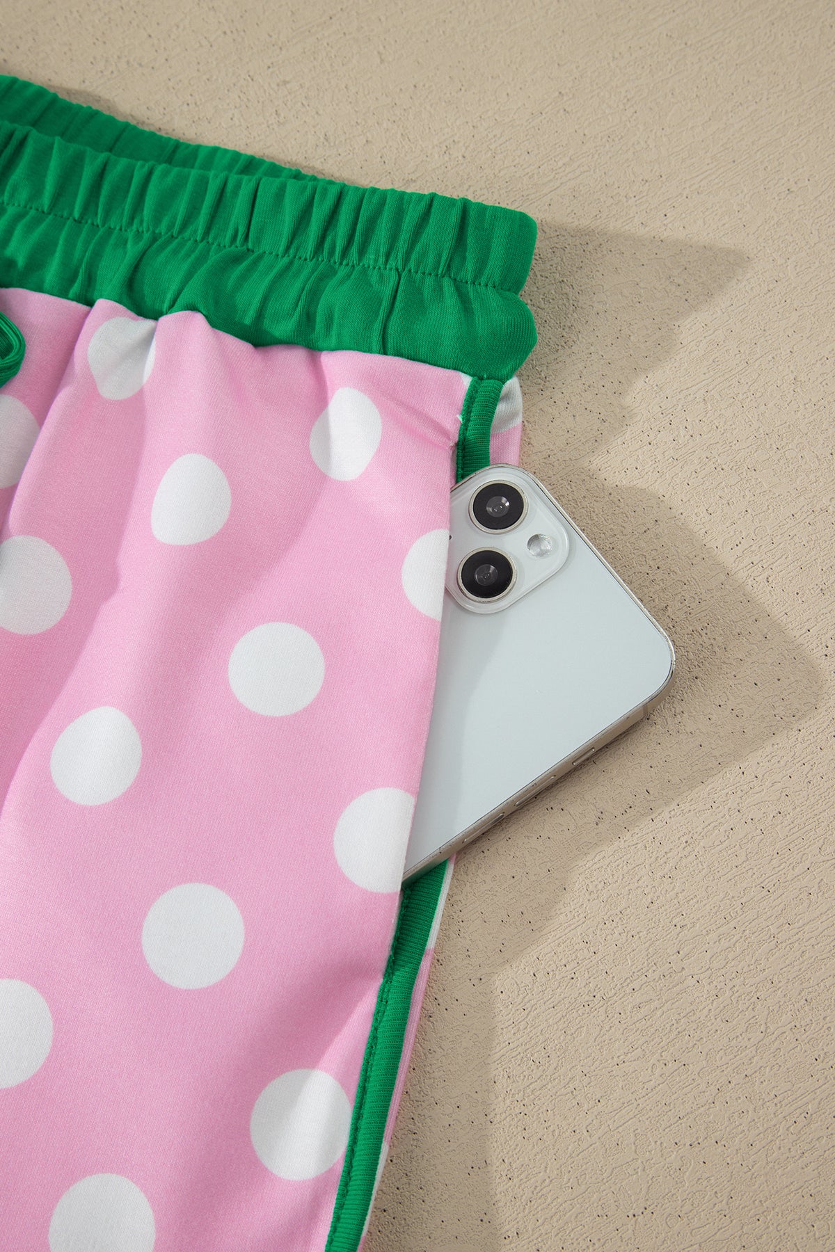 Pink Polka Dot Contrast Edge Casual Short Set