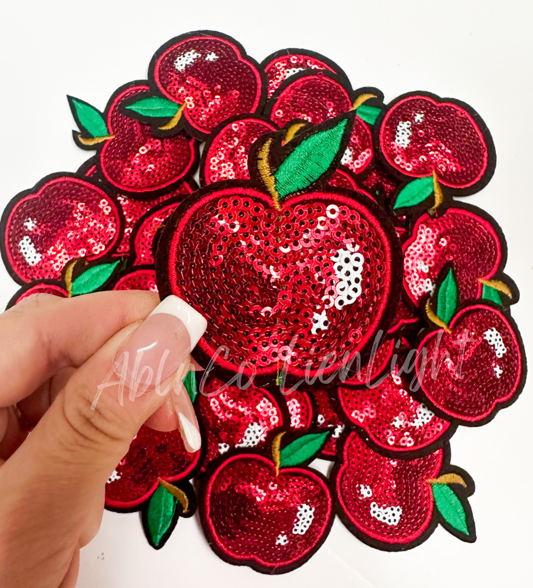 Trucker hat patches 3” red apple sequins embroidery patch