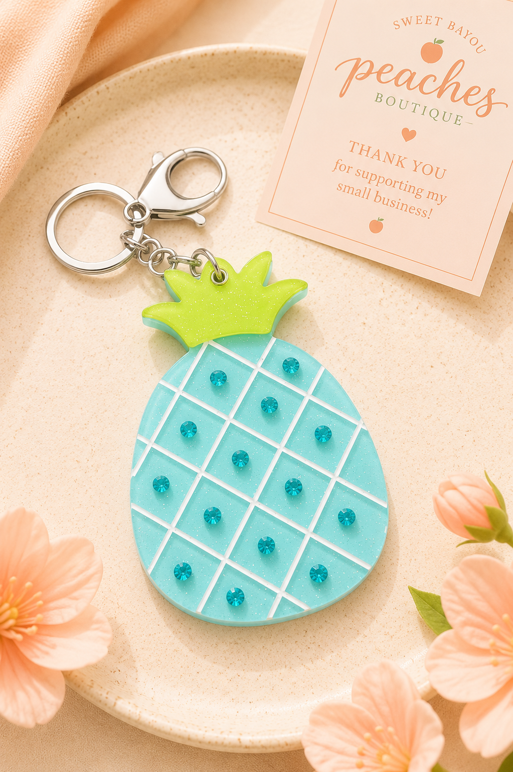 Tropical Sparkle Pineapple Mirror Tote Charm