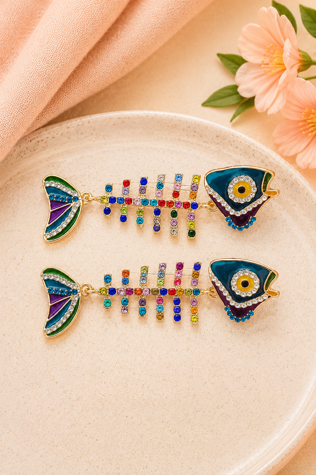 Coastal Sparkle Fishbone Statement Earrings
