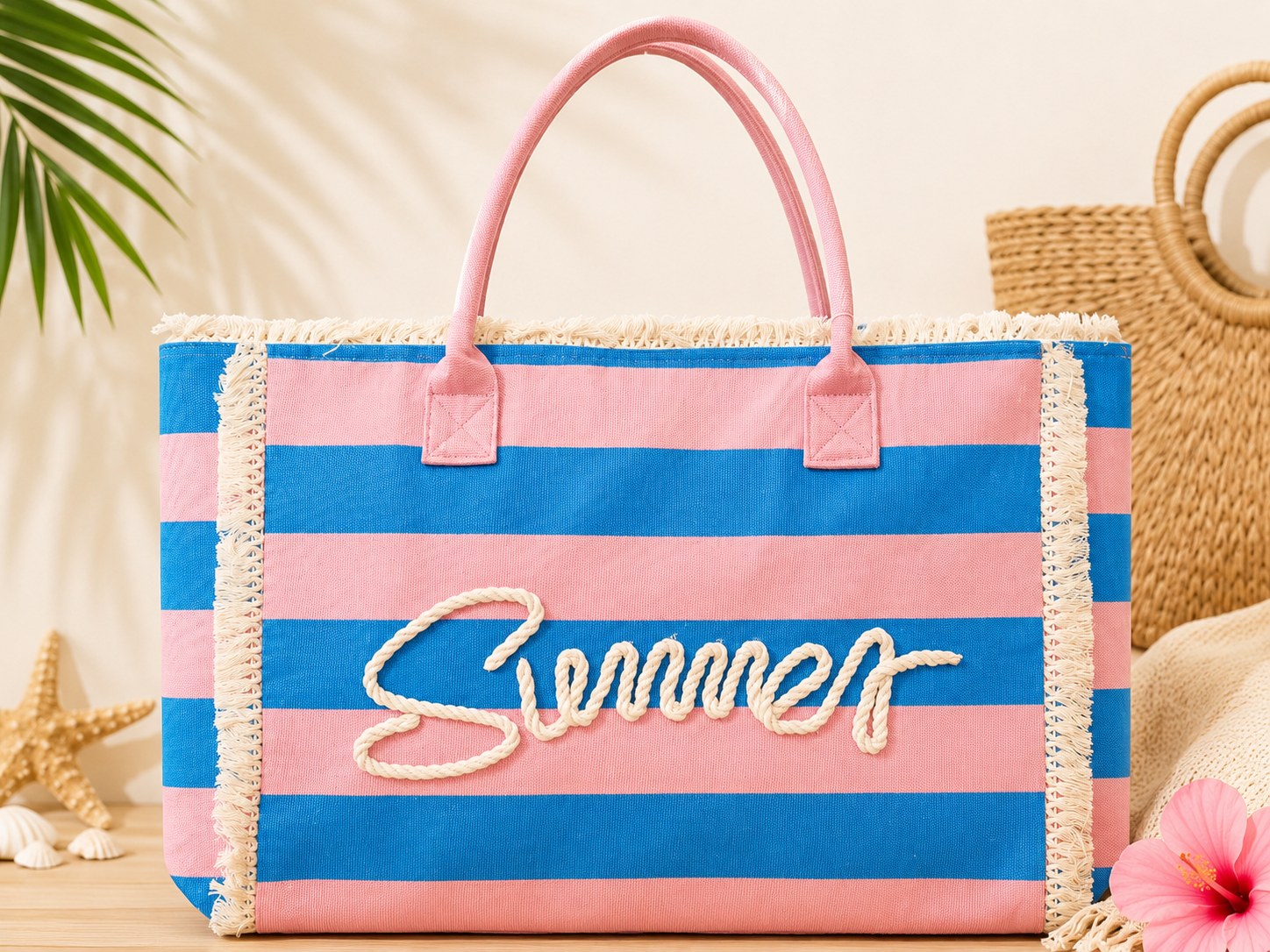 Seaside Summer Stripe Canvas Tote