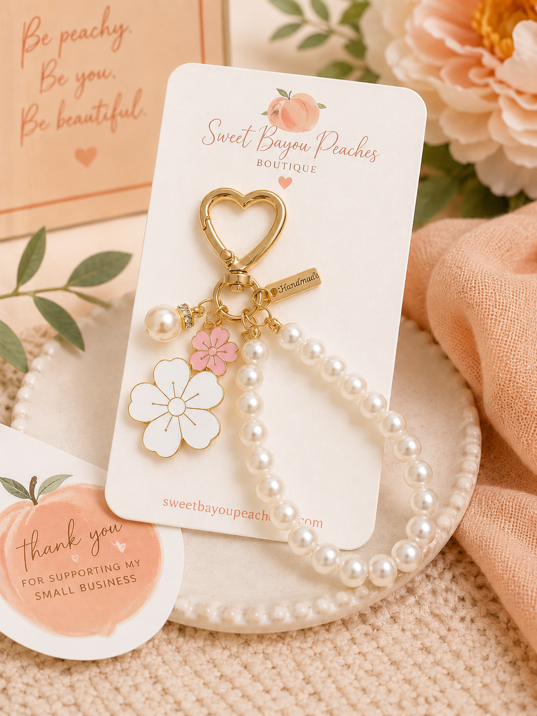 Pearl Blossom Wristlet Keychain Charm