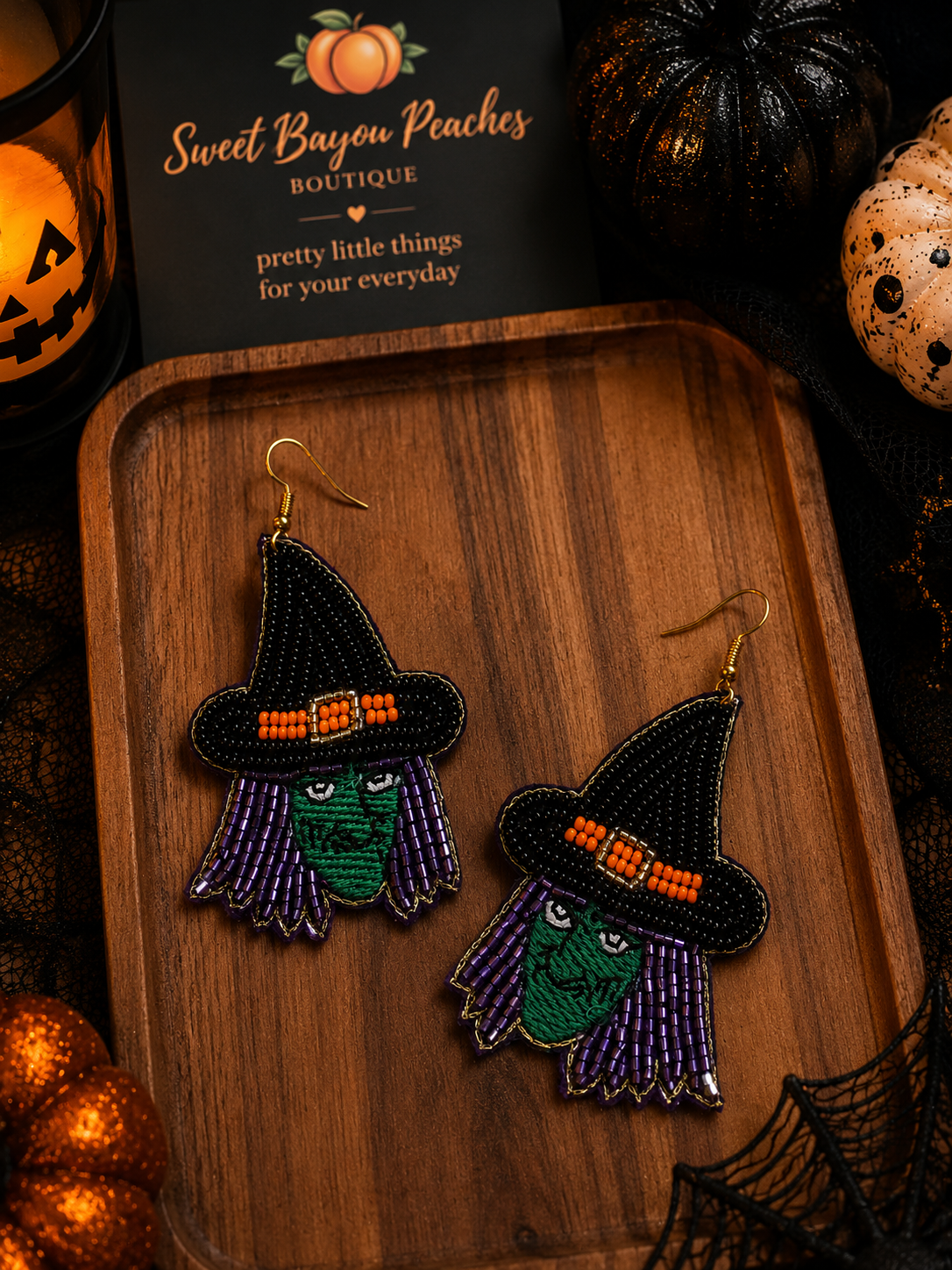 Wickedly Cute Witch Beaded Statement Earrings