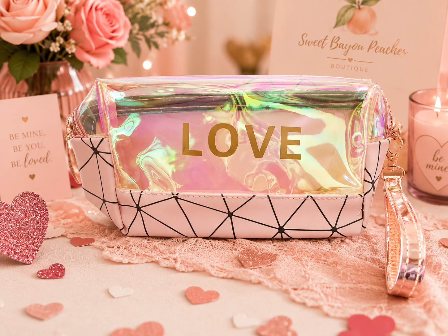 Love Luxe Holographic Cosmetic Bag – Iridescent Makeup & Travel Organizer