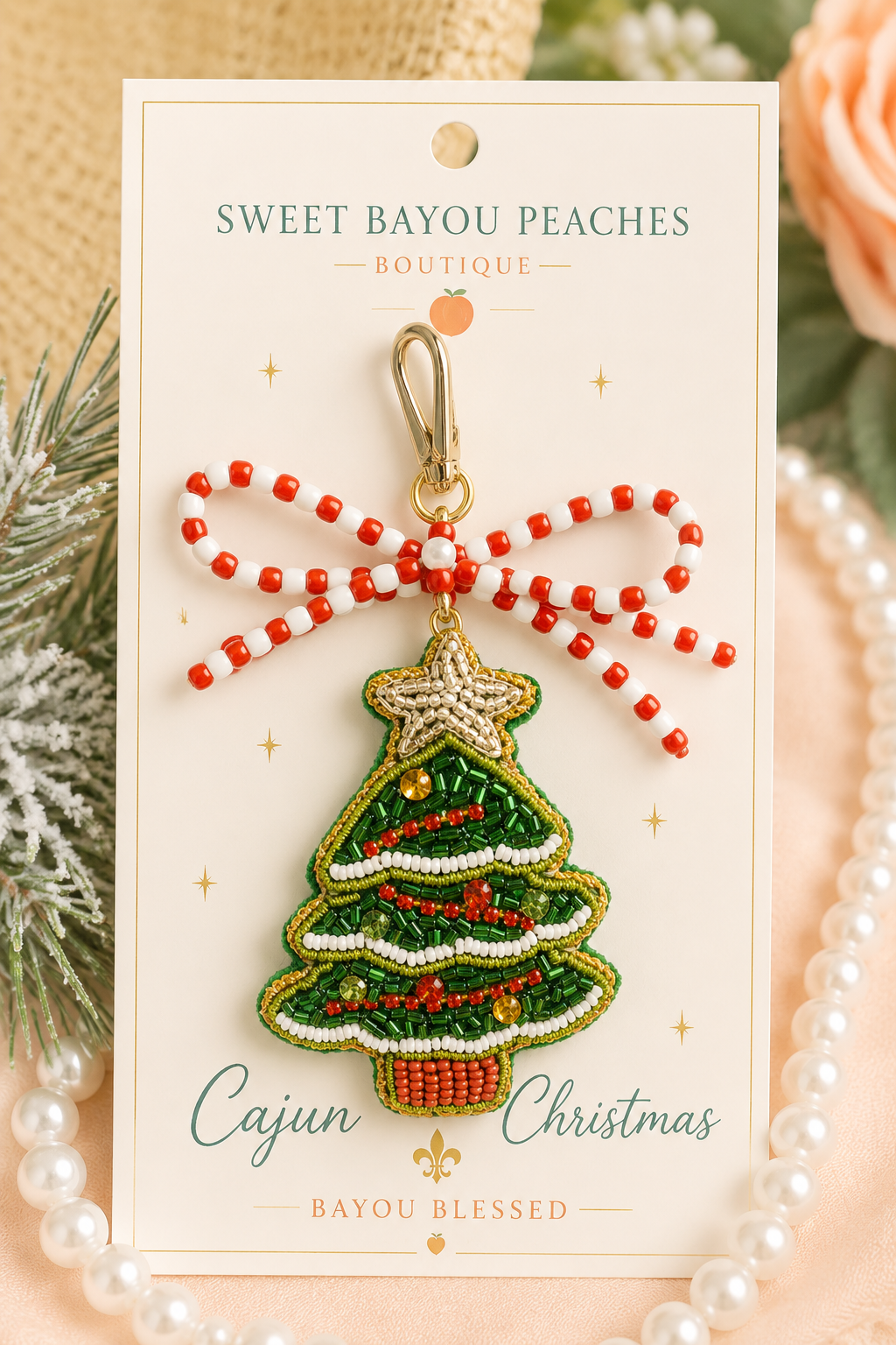 Bayou Christmas Tree Beaded Keychain
