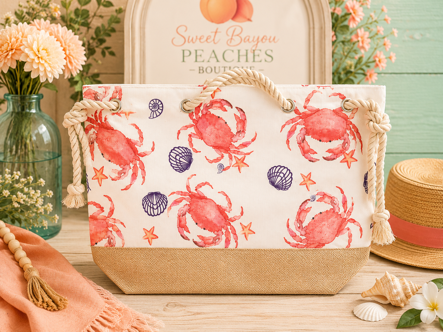 Bayou Catch Crab Canvas Tote