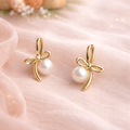 Peach Charm Bow Pearl Earrings 🍑