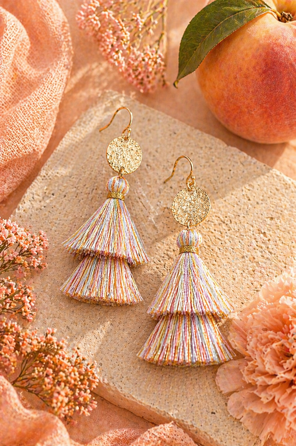 Peach Bloom Layered Tassel Earrings