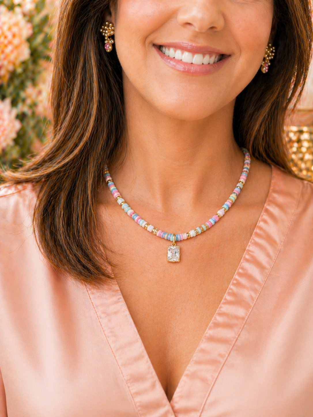Golden Hour Beaded Pendant Necklace