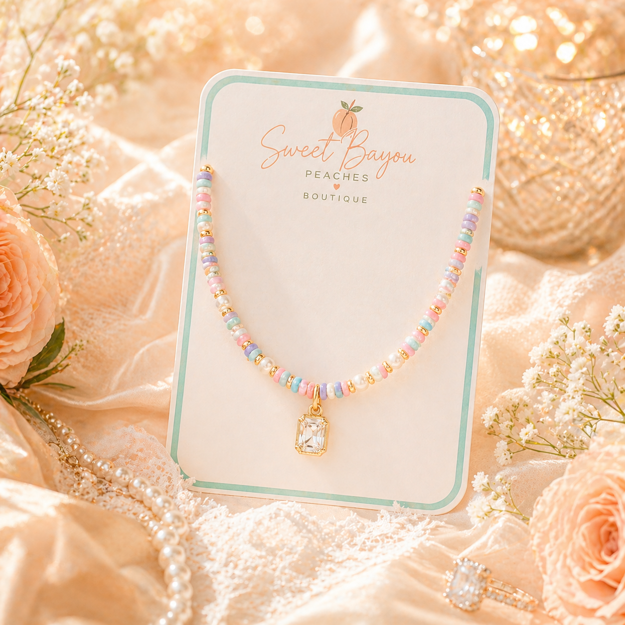 Golden Hour Beaded Pendant Necklace