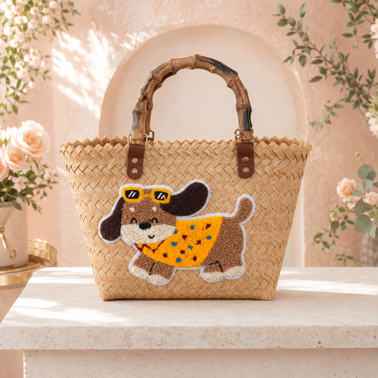 Sunny Pup Woven Tote