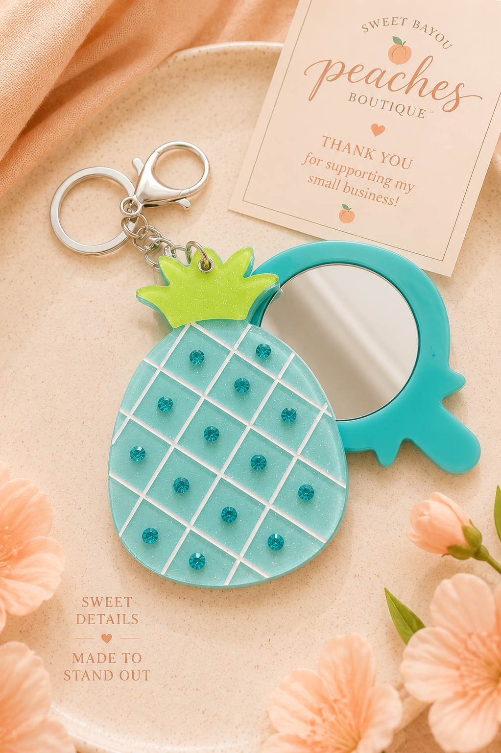 Tropical Sparkle Pineapple Mirror Tote Charm