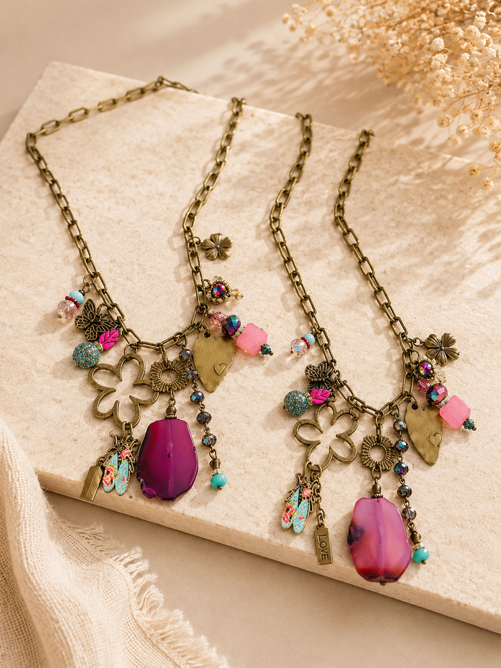 Pink Treasure Charm Necklace