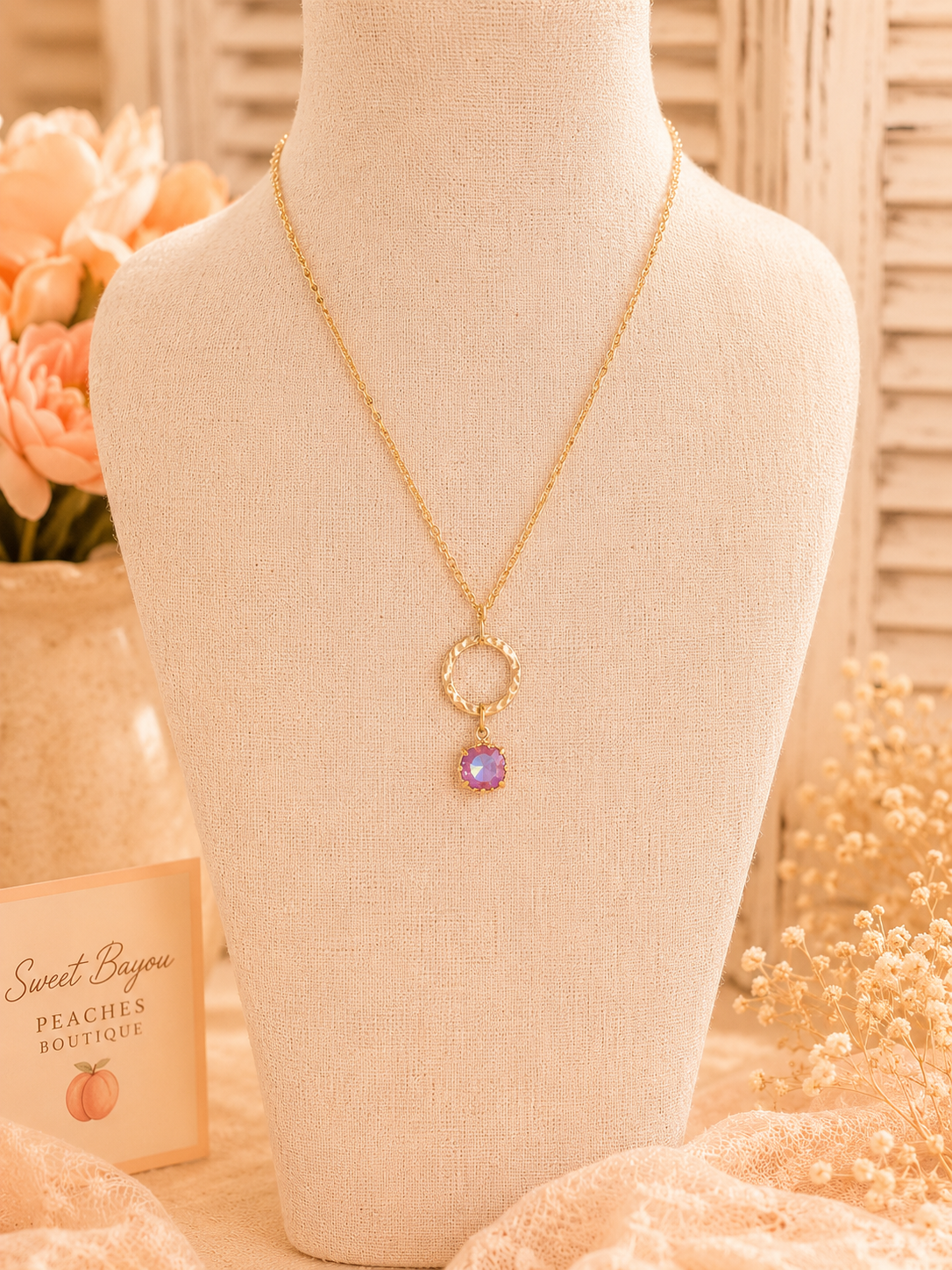 Pink Halo Crystal Pendant Necklace