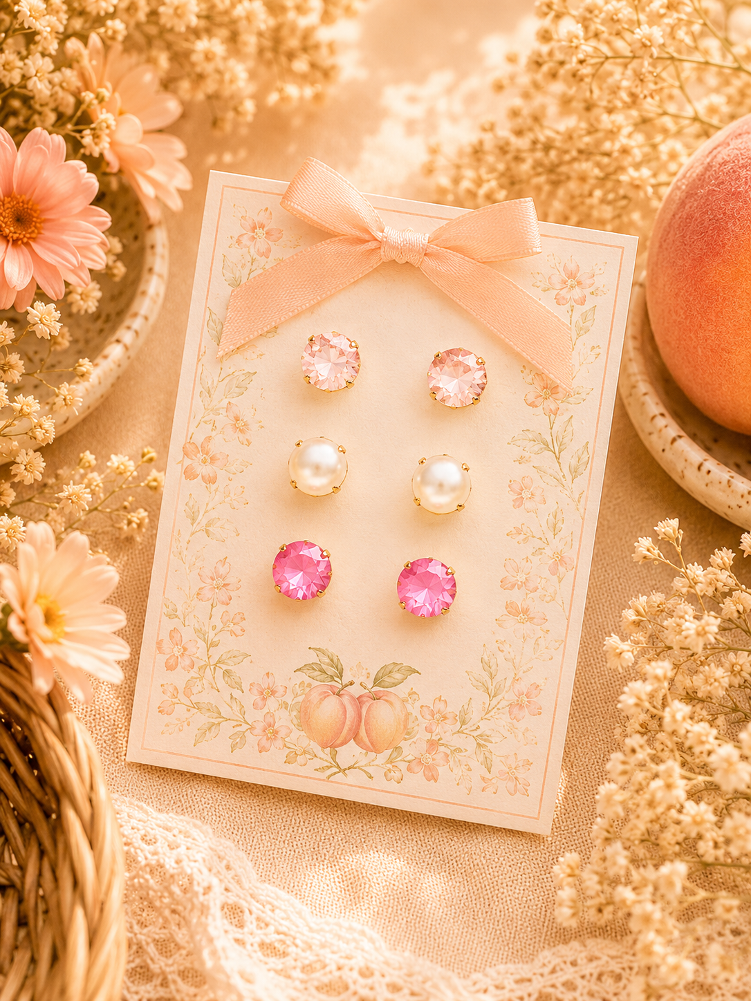 Peach Blossom Stud Earring Set