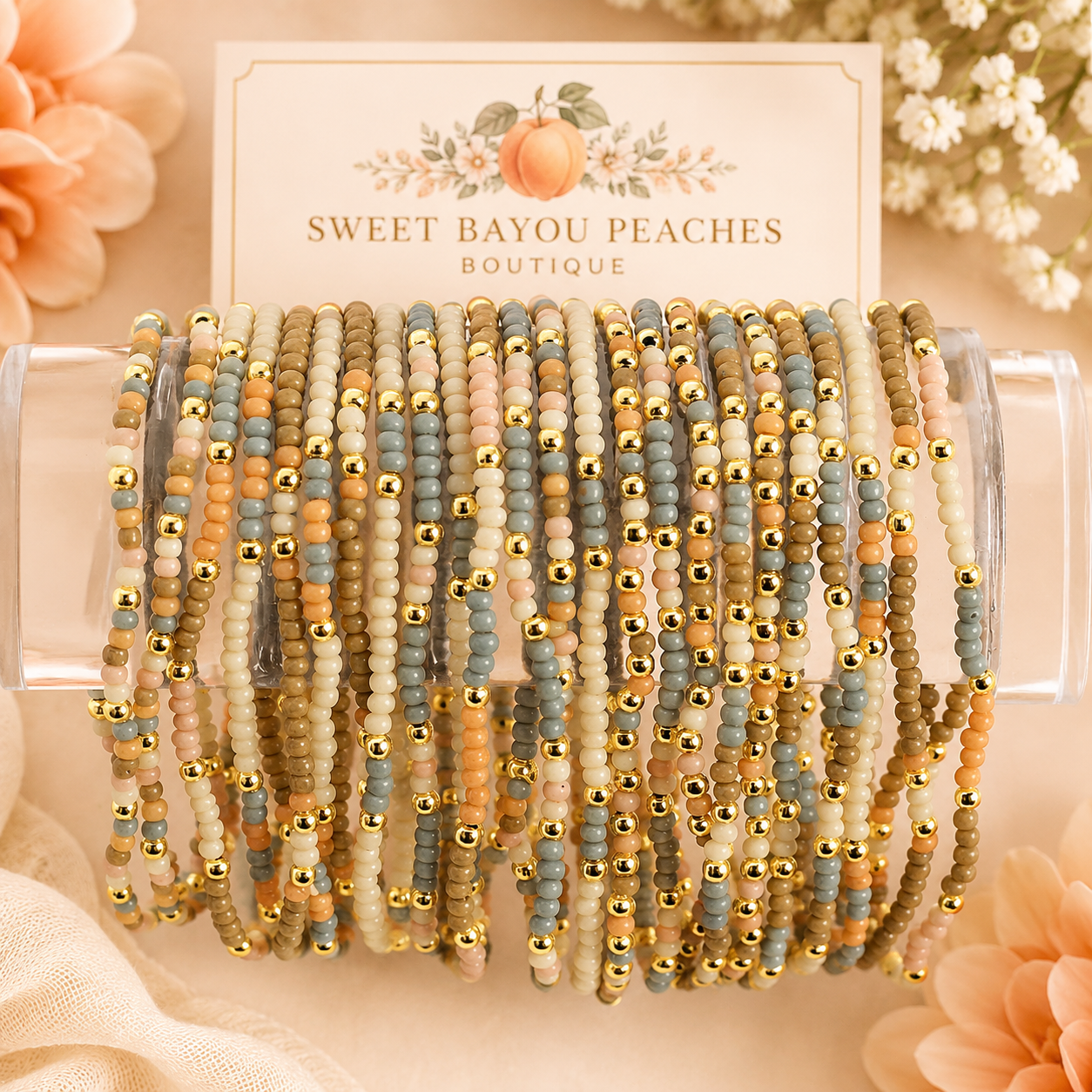 Peachy Pop Seed Bead Bracelets