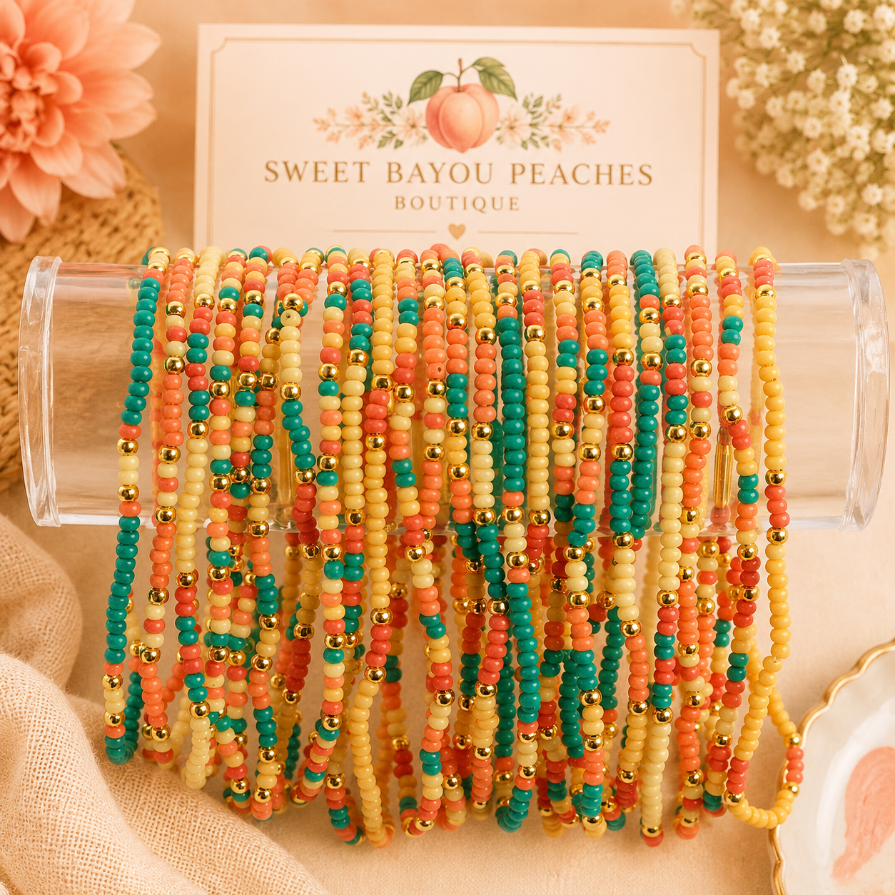Peachy Pop Seed Bead Bracelets