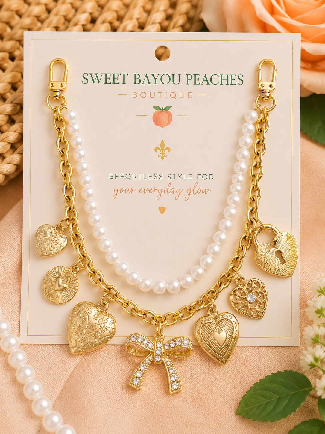 Peachy Pearl Charm Bag Chain