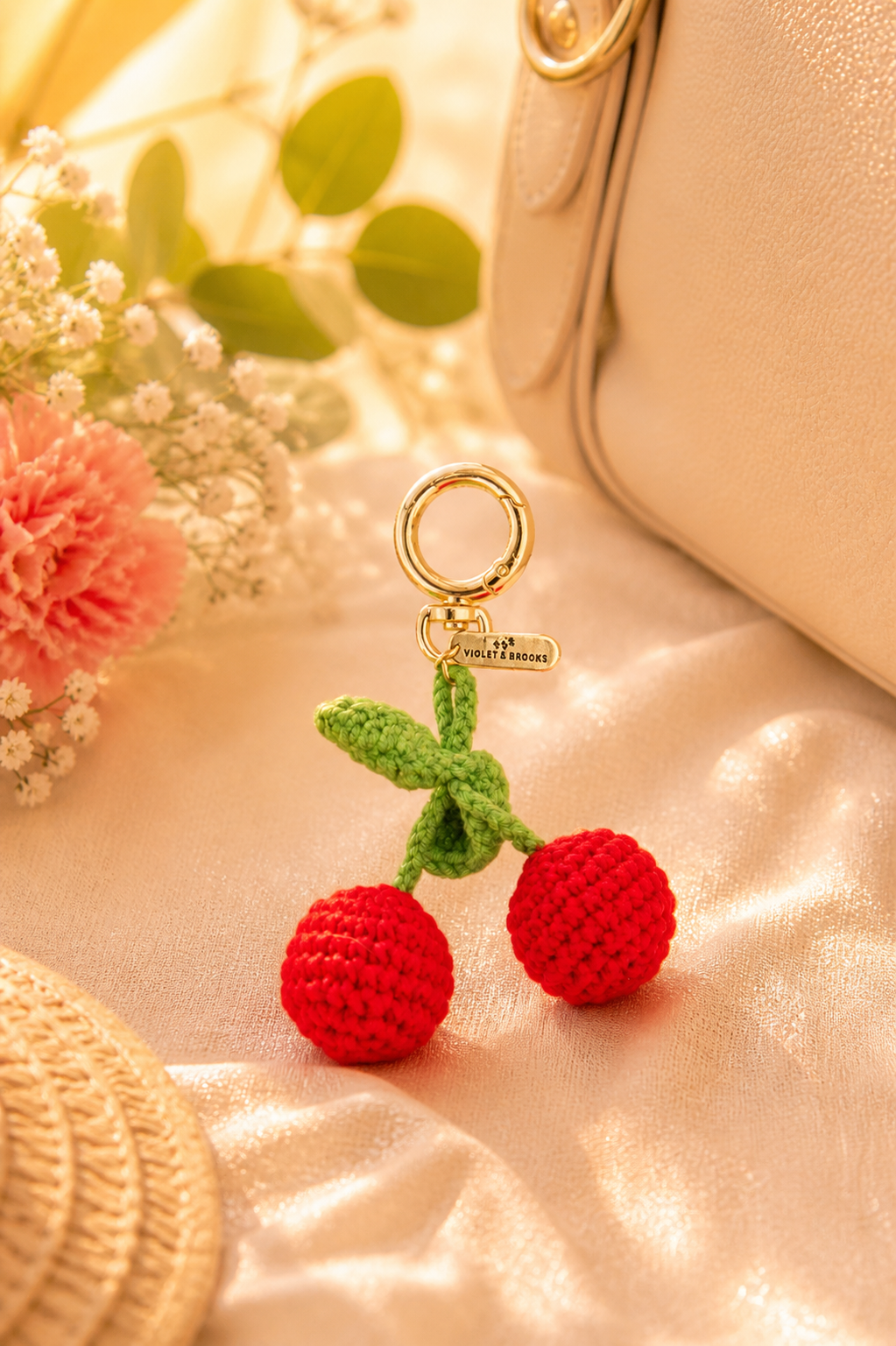Sweet Summer Fruit Charm Keychain – Peach, Cherry & Lemon Crochet Clip