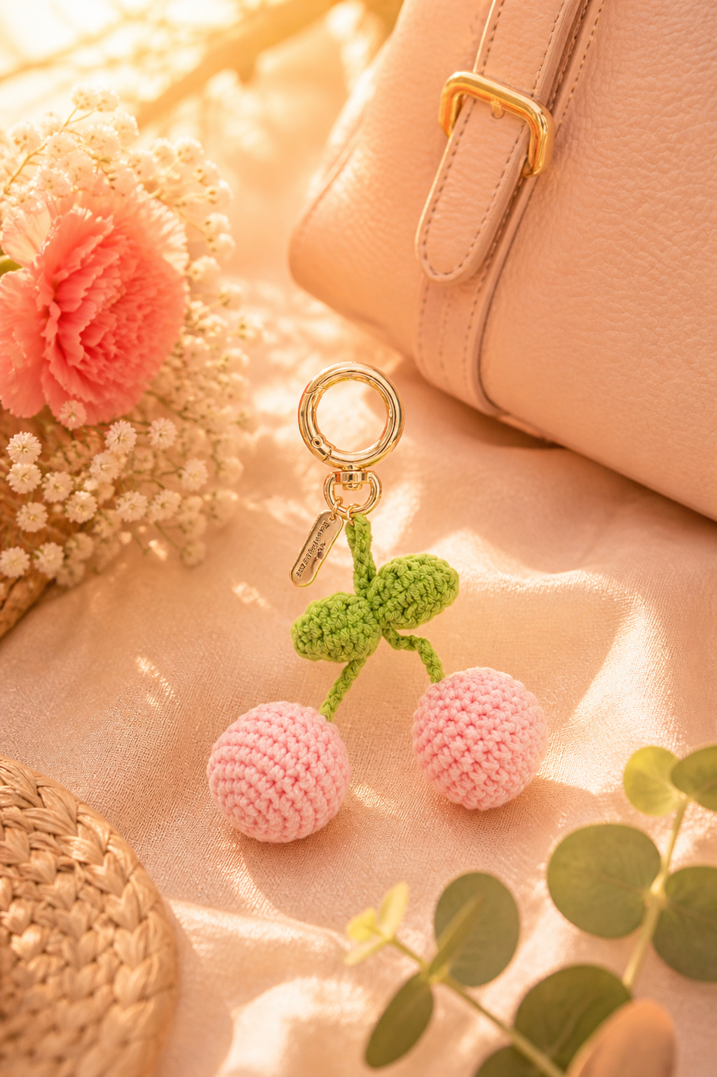 Sweet Summer Fruit Charm Keychain – Peach, Cherry & Lemon Crochet Clip