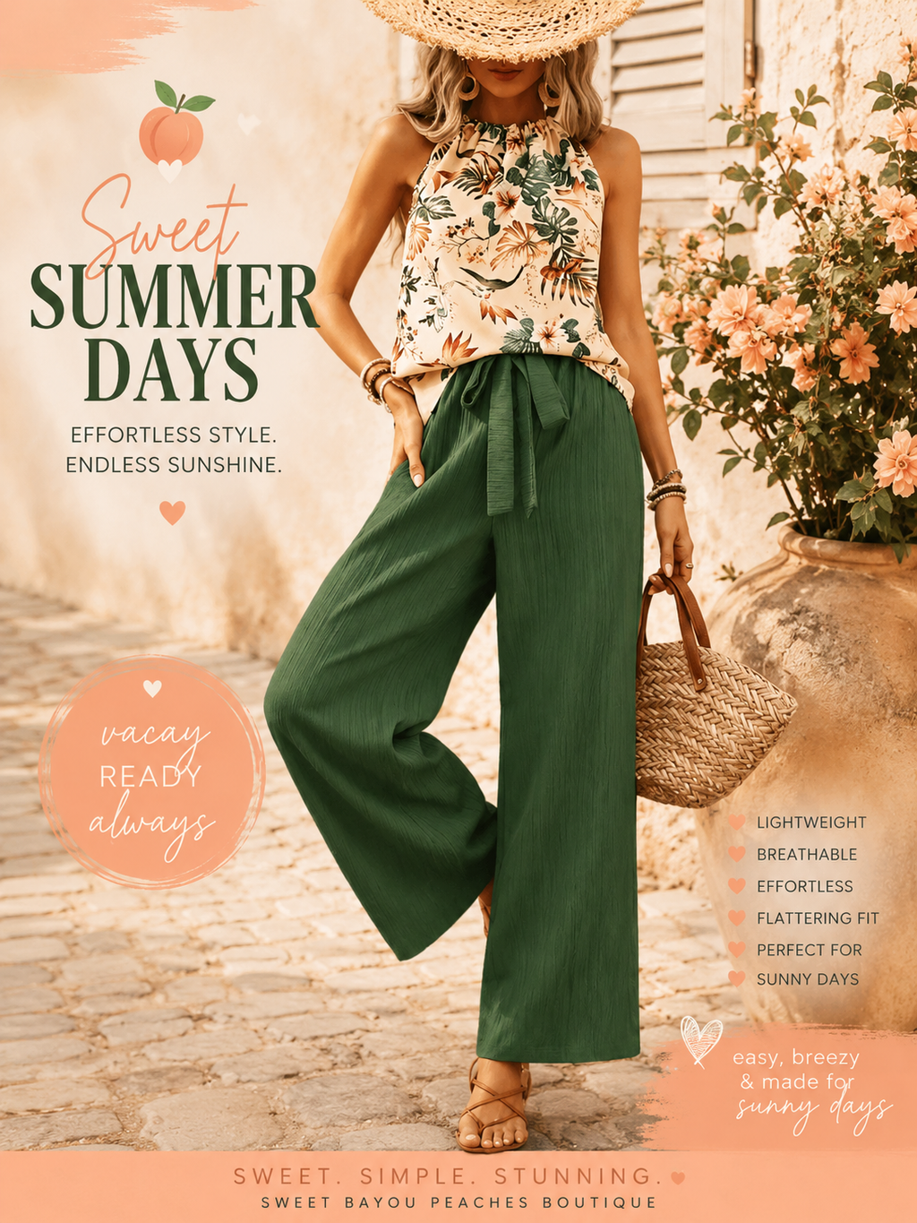 🌿 Coastal Charm Wide Leg Pant Set