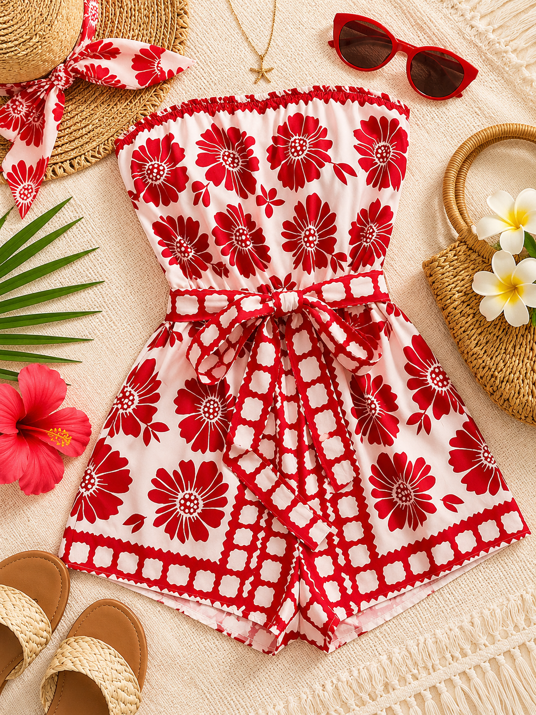 Strapless Tie Waist Romper