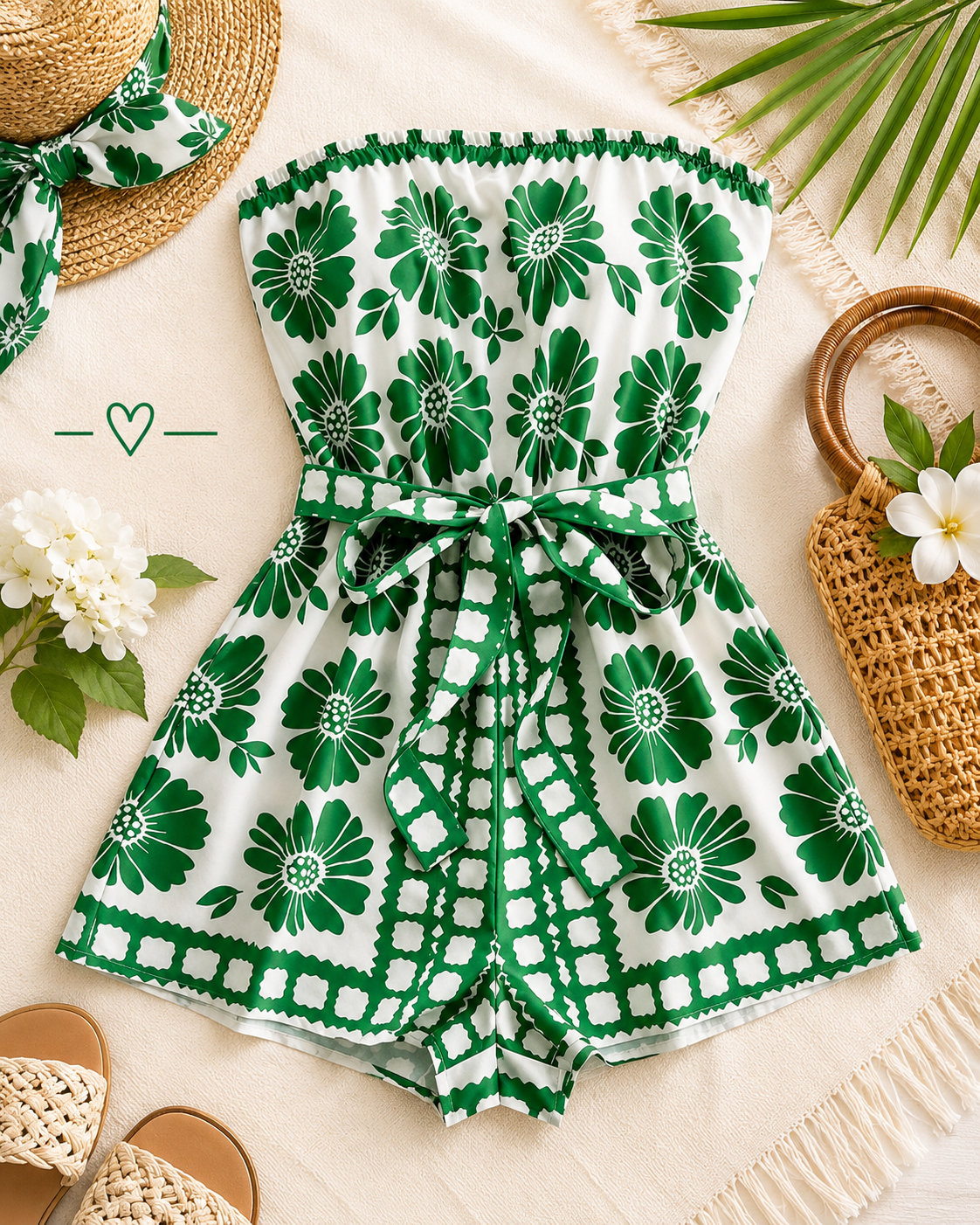 Strapless Tie Waist Romper