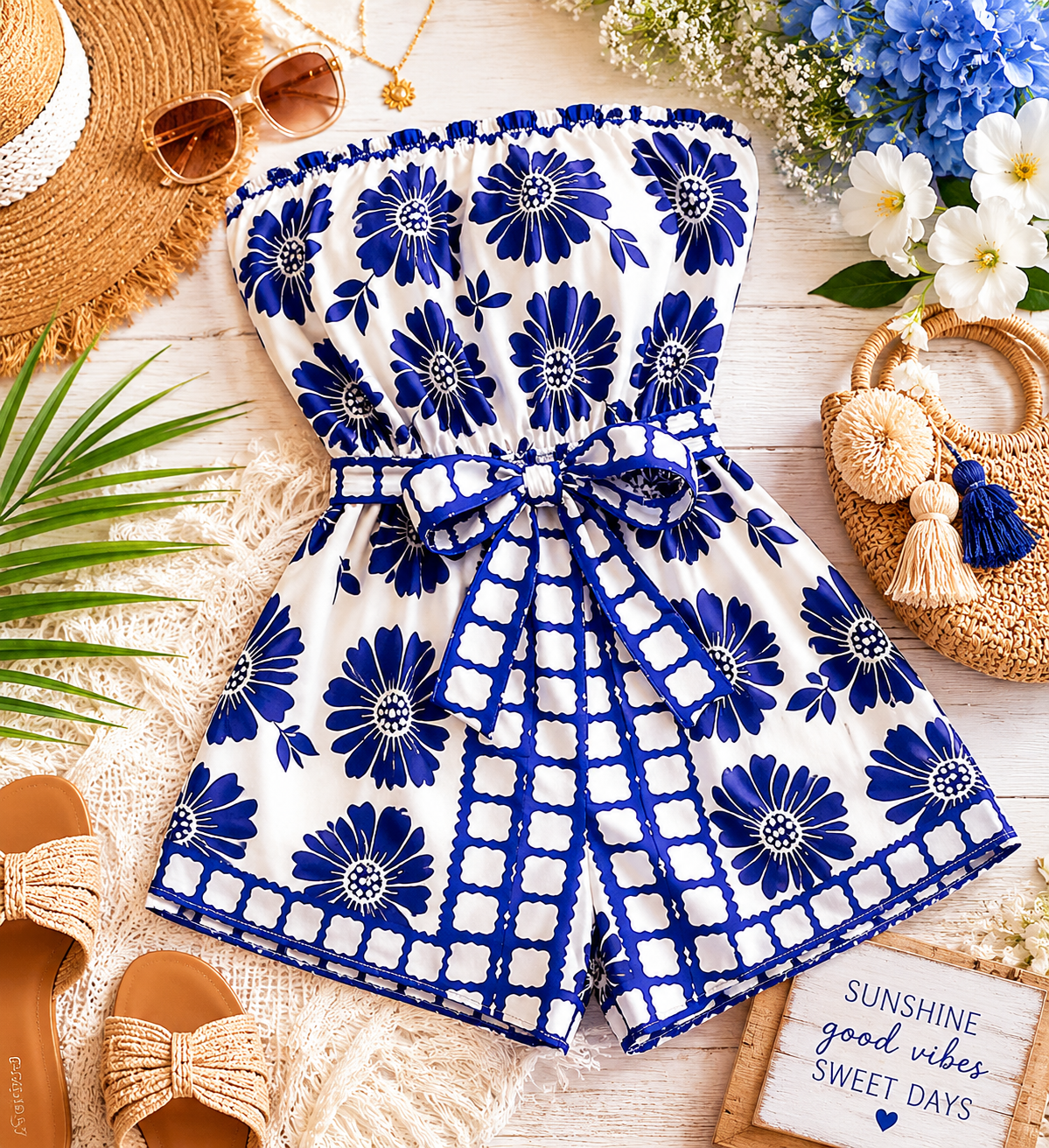 Strapless Tie Waist Romper