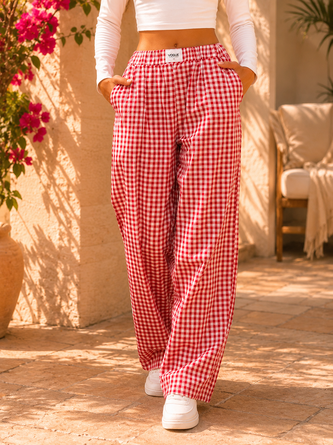 Saltwater Breeze Plaid Wide Leg Casual Pants