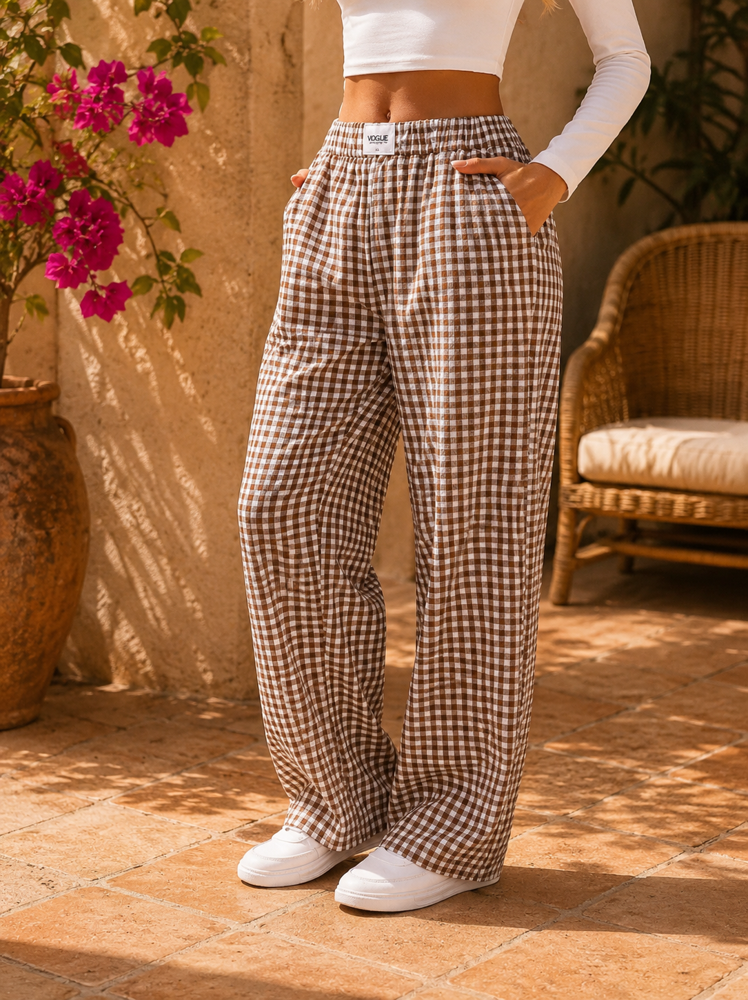 Saltwater Breeze Plaid Wide Leg Casual Pants