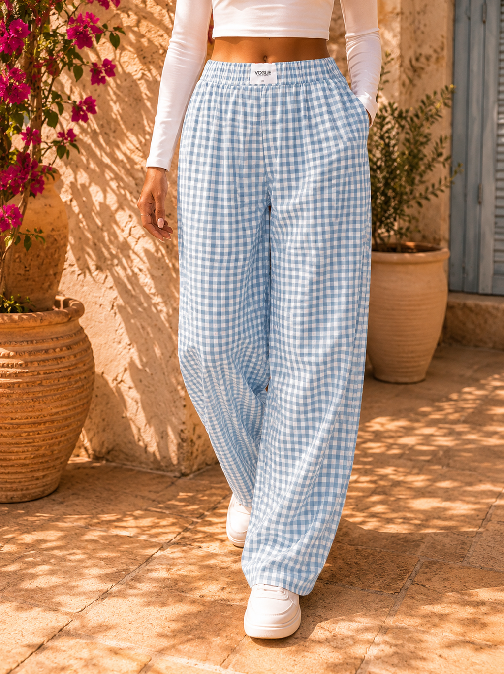 Saltwater Breeze Plaid Wide Leg Casual Pants