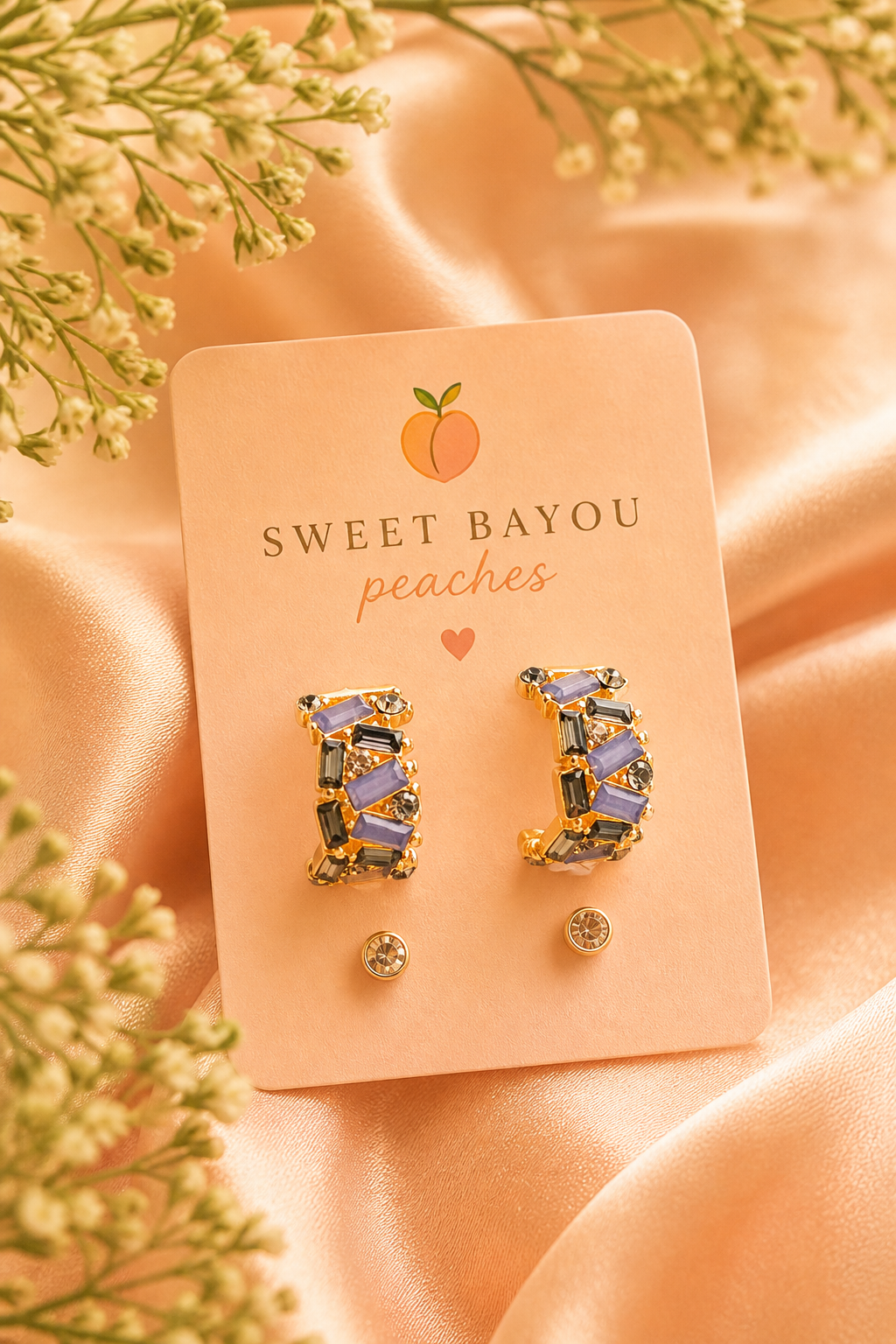 Golden Glow Gem Hoop Duet Earrings