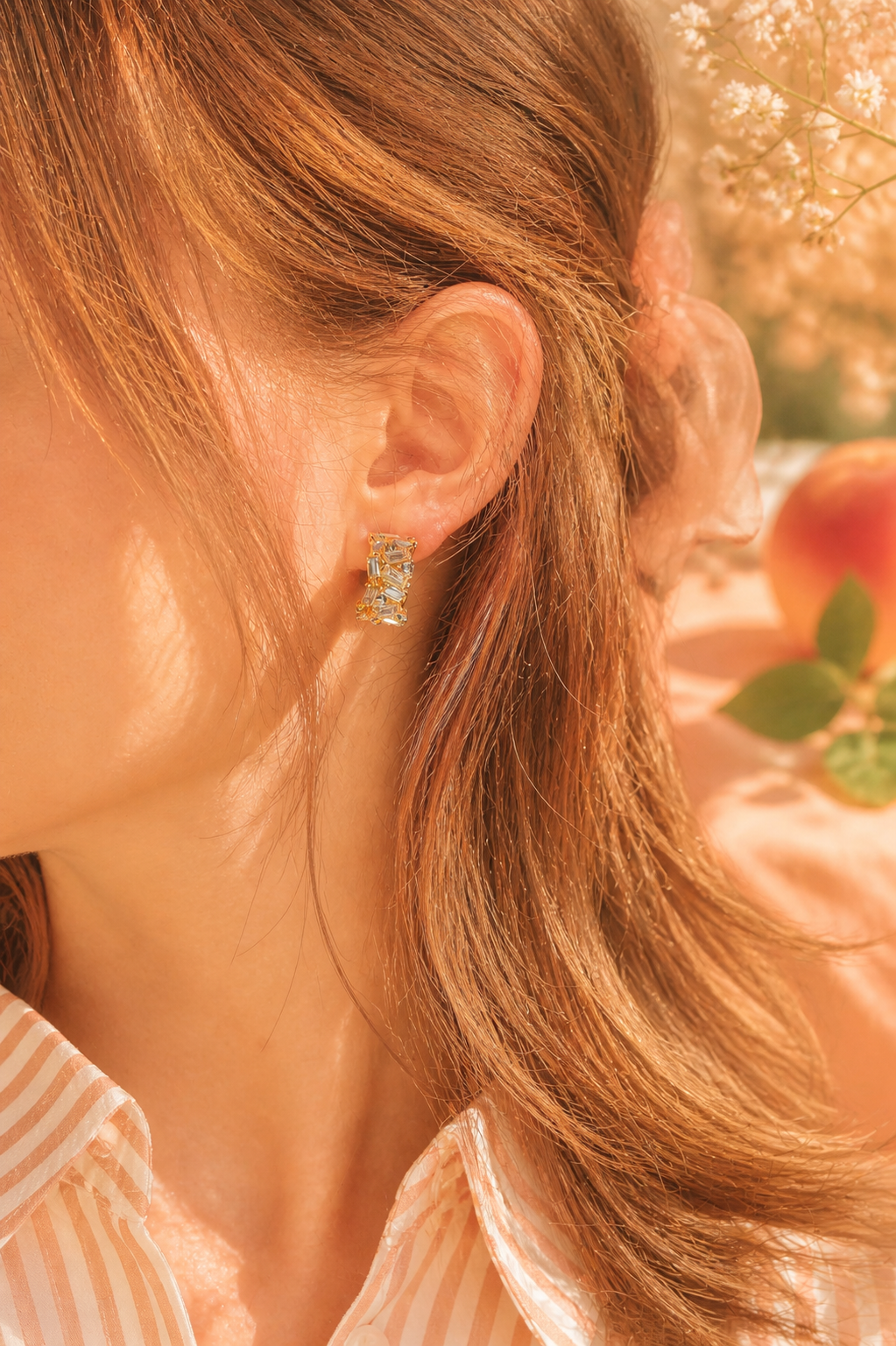 Golden Glow Gem Hoop Duet Earrings