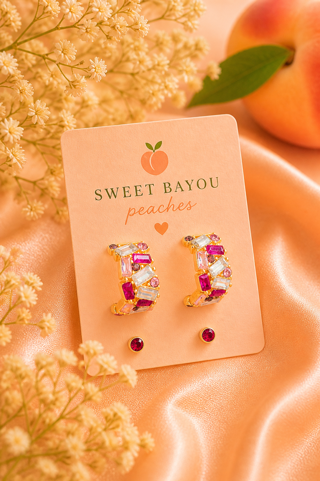 Golden Glow Gem Hoop Duet Earrings