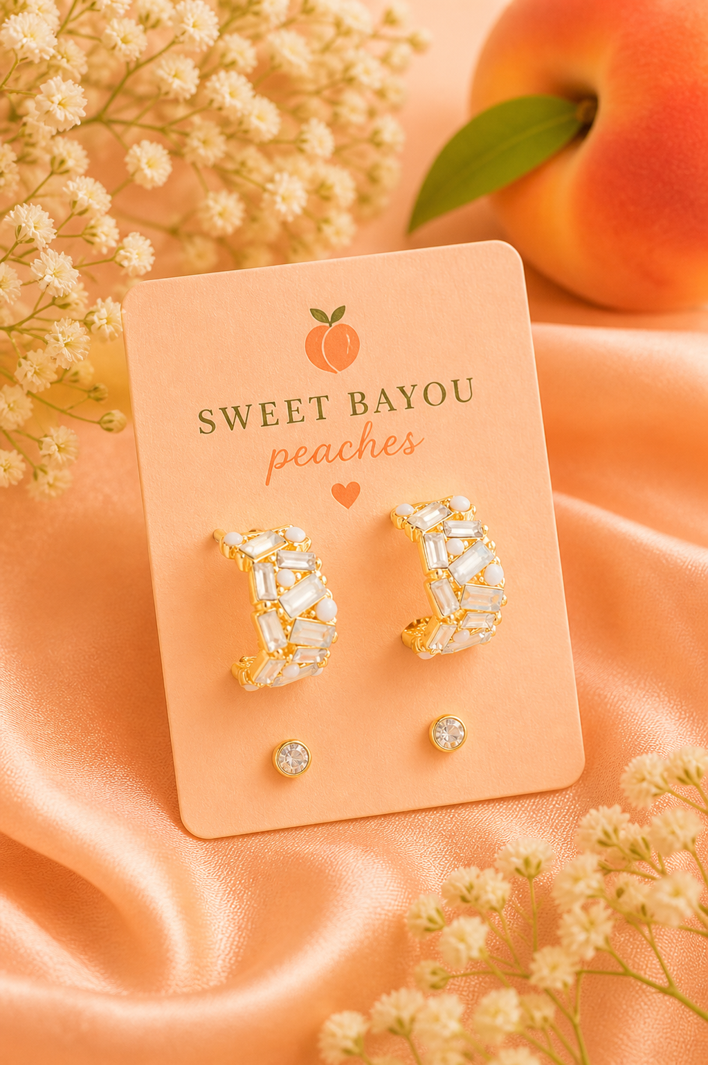 Golden Glow Gem Hoop Duet Earrings