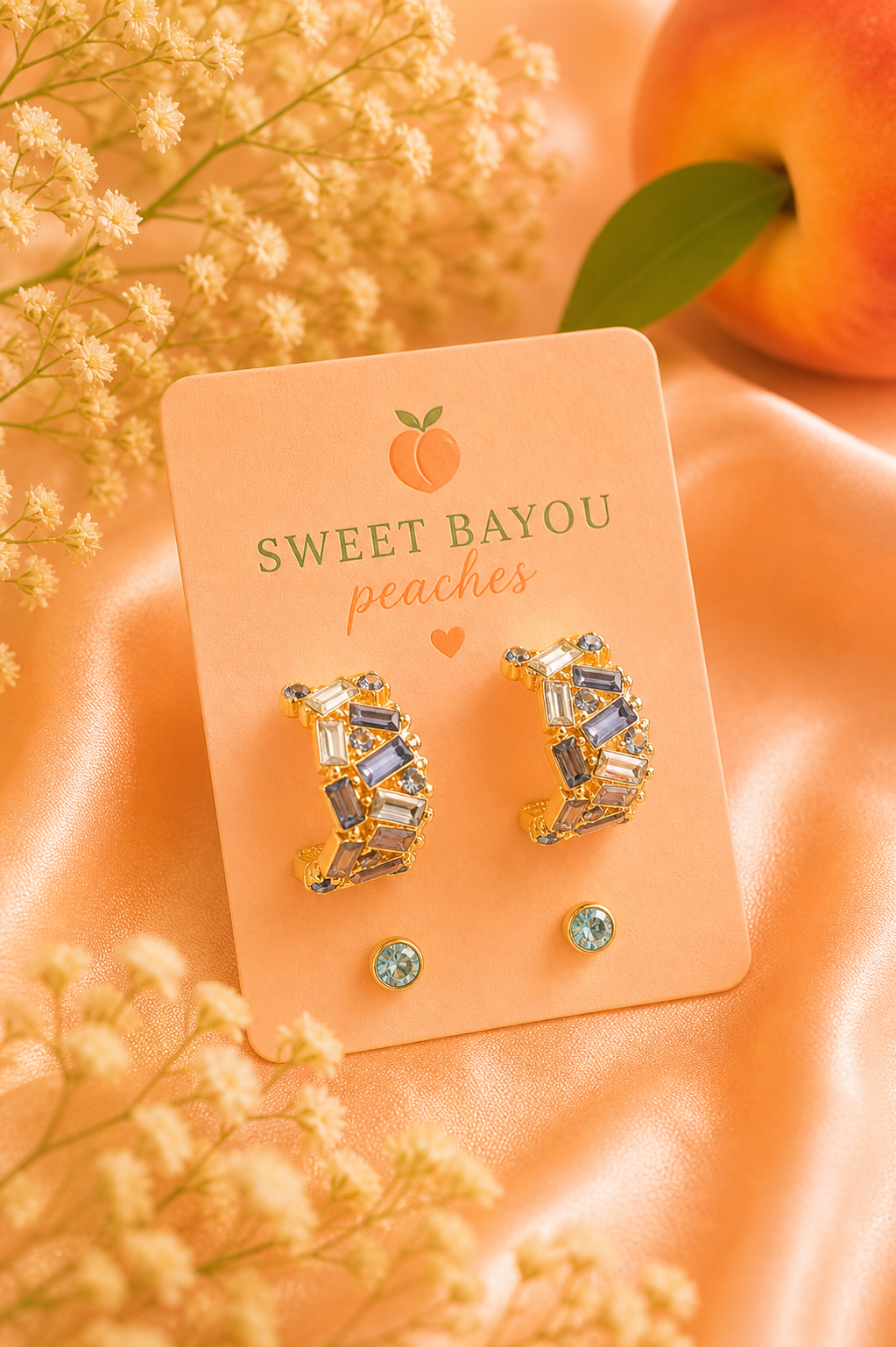 Golden Glow Gem Hoop Duet Earrings