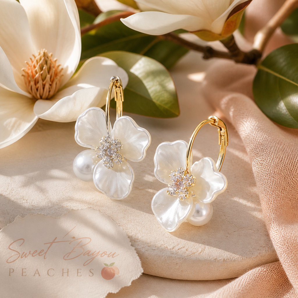 Blushing Bloom Pearl Hoop Earrings