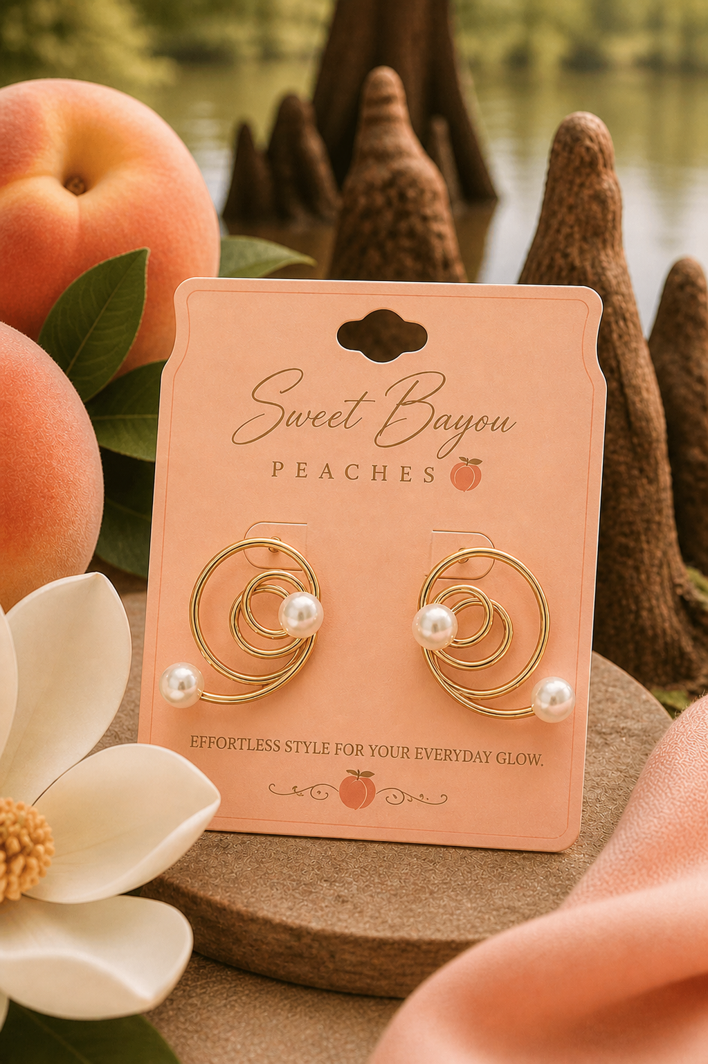 Peach Blossom Pearl Swirl Earrings