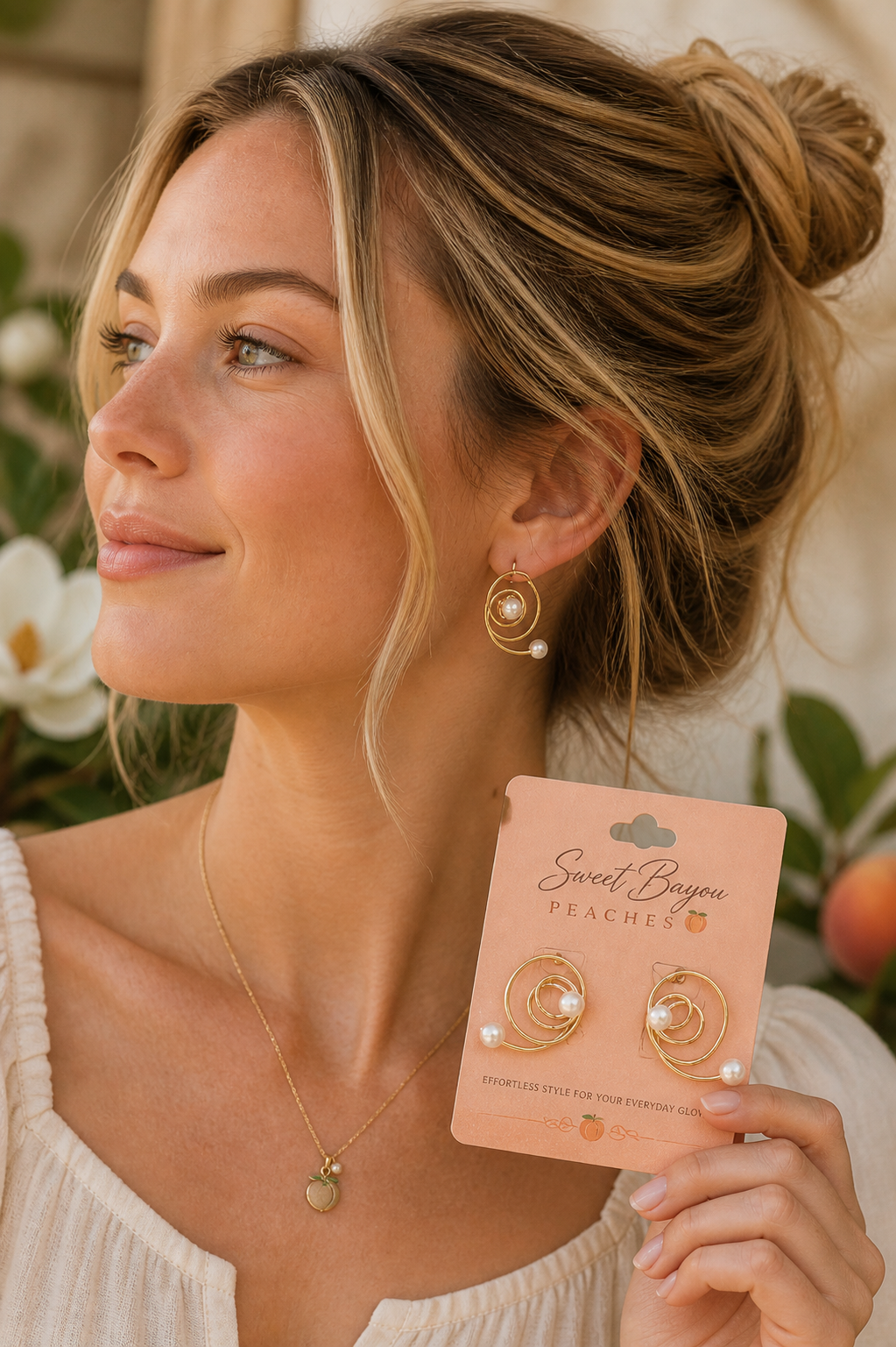 Peach Blossom Pearl Swirl Earrings
