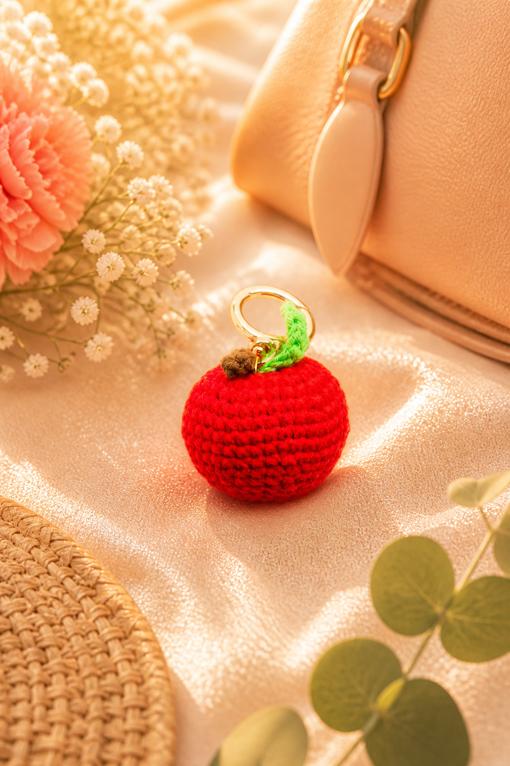 Sweet Summer Fruit Charm Keychain – Peach, Cherry & Lemon Crochet Clip