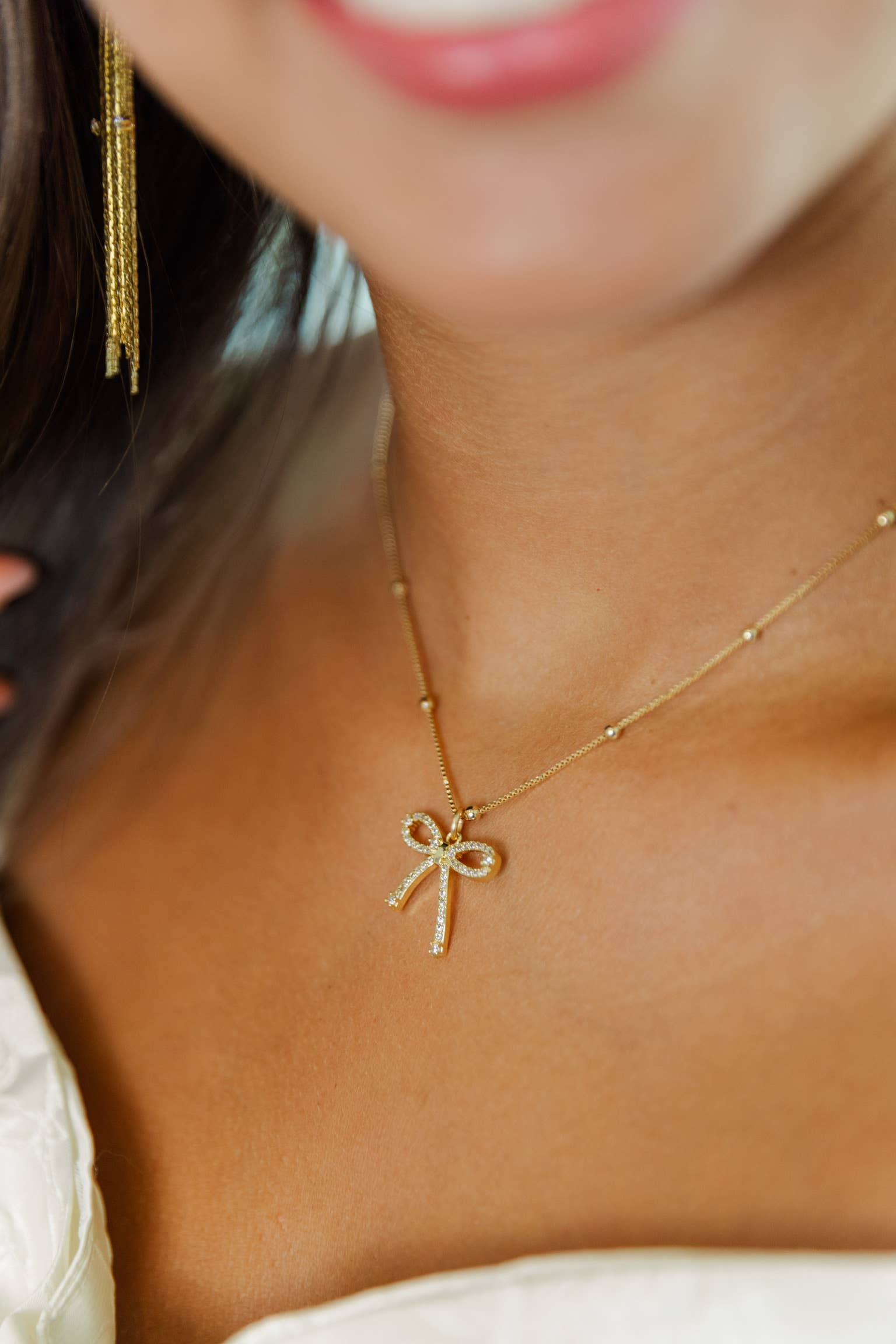 Blushing Bow Pendant Necklace
